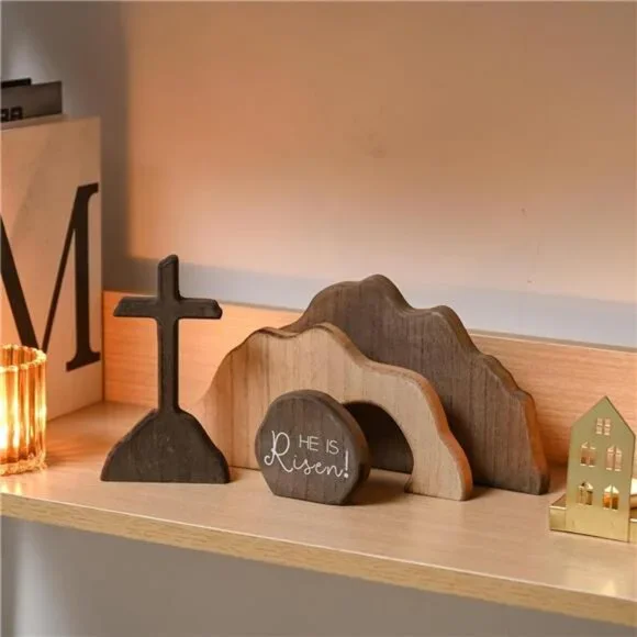 Empty Tomb Easter Scene and Christian Cross Decoration Wood Easter - Picture 5 of 7